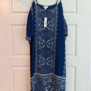 C Blue and White Maxi Sundress with 3/4 Sleeves